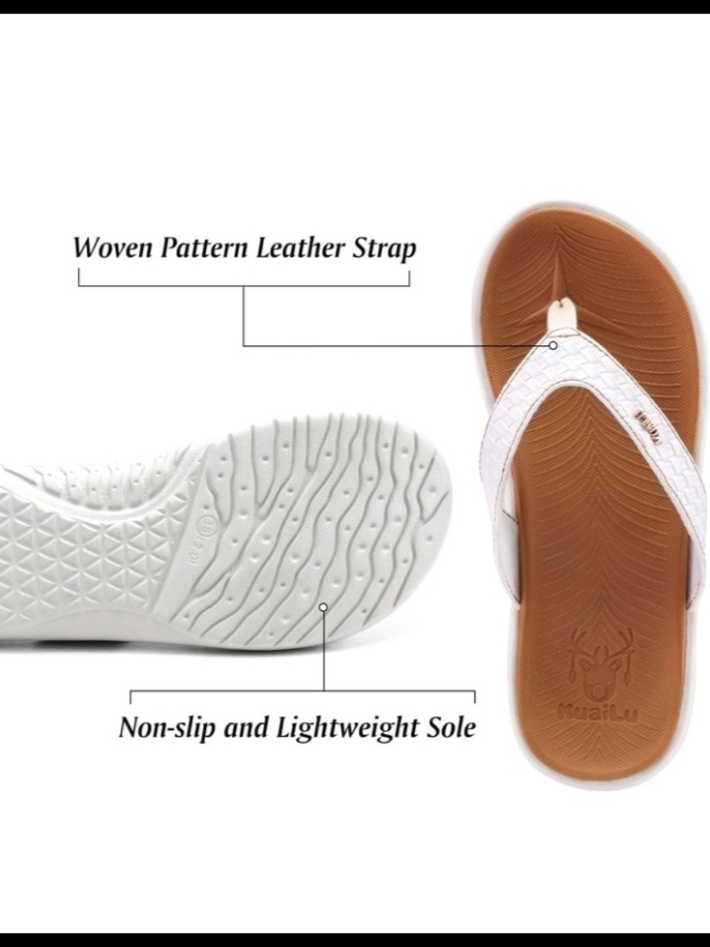 White Woven Thong Sandal with Cushioned Tan Footbed - Women - Picture 4 of 9